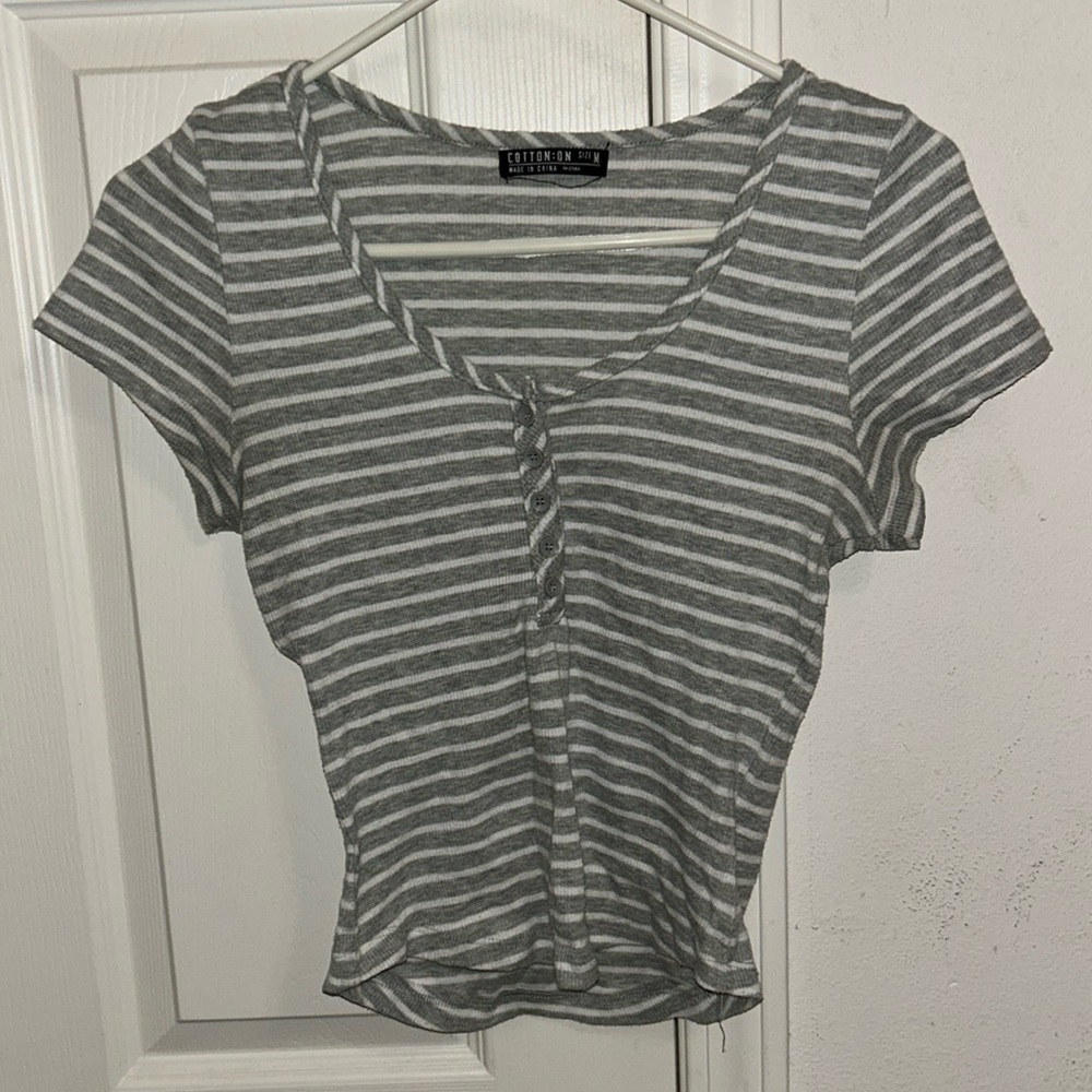 Light gray striped crop top with buttons